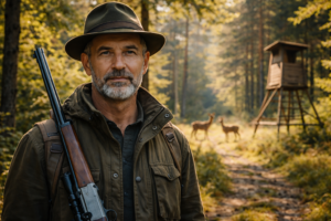 Ein freundlicher Jäger im Wald