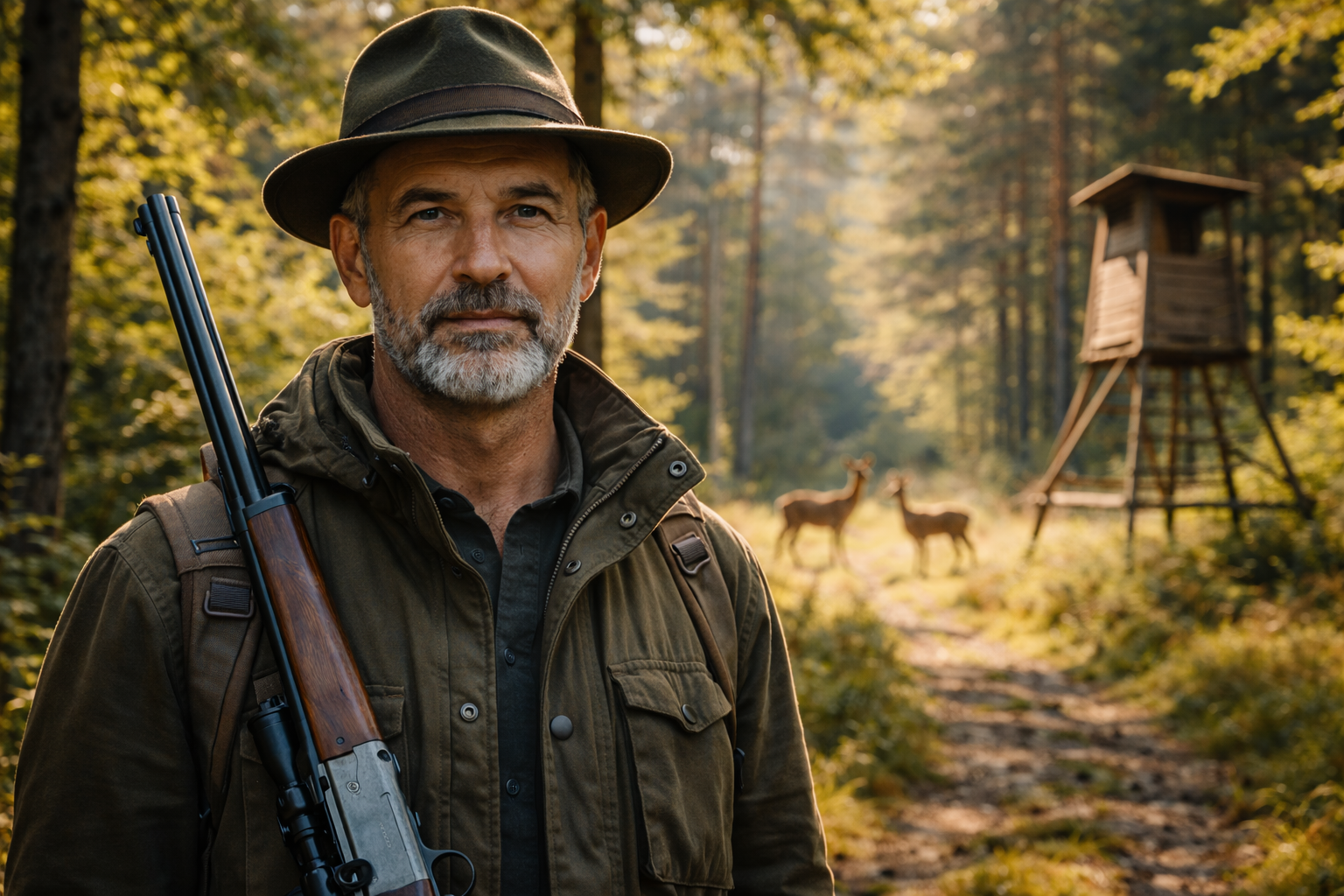 Ein freundlicher Jäger im Wald