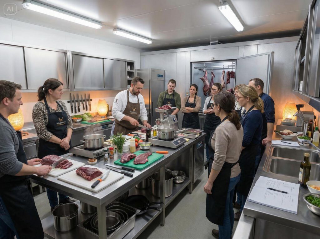 Regelmäßig führen wir in unserer Wildküche Kochkurse durch.